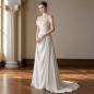 Preview: Muxing  Damen Brautkleid Off Shoulder Hochzeitskleid Bodenlang Elegant Satin Kleid Hochzeit