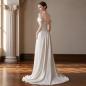 Preview: Muxing  Damen Brautkleid Off Shoulder Hochzeitskleid Bodenlang Elegant Satin Kleid Hochzeit