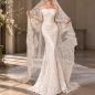 Preview: Muxing Damen Brautkleid Spitze Meerjungfrau Hochzeitskleid Schulterfrei Langarm Bodenlang Brautkleid Weiß ohne Schleier