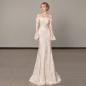 Preview: Muxing Damen Brautkleid Spitze Meerjungfrau Hochzeitskleid Schulterfrei Langarm Bodenlang Brautkleid Weiß ohne Schleier