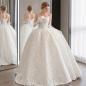 Preview: Muxing Damen Brautkleid Spitze Prinzessin Hochzeitskleid Trägerlos Bodenlang Ballkleid mit Handschuhen und Schleier