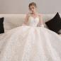Preview: Muxing Damen Brautkleid Spitze Prinzessin Hochzeitskleid Trägerlos Bodenlang Ballkleid mit Handschuhen und Schleier