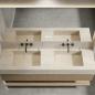 Preview: Muxing Badmöbel-Set mit Sinterstein-Doppelwaschbecken in Travertine look, verdecktem Ablauf, Spiegel, Unterschrank, Ablage, Ablaufgarnitur【NF6848BKK】