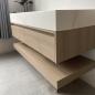 Preview: Sinterstein Waschbecken weiß Arbeitsplatte Holzmaserung Unterschrank Set mit Spiegelschrank 【RW3256JG】