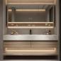 Preview: Sinterstein Waschbecken weiß Arbeitsplatte Holzmaserung Unterschrank Set mit Spiegelschrank 【RW3256JG】