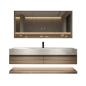 Preview: Sinterstein Waschbecken weiß Arbeitsplatte Holzmaserung Unterschrank Set mit Spiegelschrank 【RW3256JG】