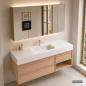 Preview: Muxing Modernes Badmöbel-Set, wandhängender Waschtisch mit Sinterstein-Waschbecken, LED-Spiegelschrank, Unterschrank und Ablaufset 【RW720JG】