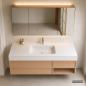 Preview: Muxing Modernes Badmöbel-Set, wandhängender Waschtisch mit Sinterstein-Waschbecken, LED-Spiegelschrank, Unterschrank und Ablaufset 【RW720JG】