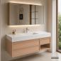 Preview: Muxing Modernes Badmöbel-Set, wandhängender Waschtisch mit Sinterstein-Waschbecken, LED-Spiegelschrank, Unterschrank und Ablaufset 【RW720JG】