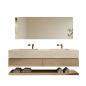 Preview: Muxing Badmöbel-Set mit Sinterstein-Doppelwaschbecken in Travertine look, verdecktem Ablauf, Spiegel, Unterschrank, Ablage, Ablaufgarnitur【SPX57-DS】