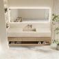 Preview: Muxing Badmöbel-Set mit Sinterstein-Waschbecken in Travertine look, verdecktem Ablauf, Spiegel, Unterschrank, Ablage, Ablaufgarnitur【XP1498BKK】
