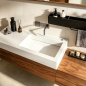 Preview: Sinterstein Waschbecken Badezimmer, modernes Aufsatzwaschbecken, eleganter Waschtisch für Bad, Gäste-WC und Waschraum 130*55cm 【XZC950-130】
