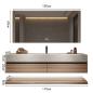 Preview: Muxing Waschbecken weiß Arbeitsplatte Holzmaserung Unterschrank Set mit Spiegel