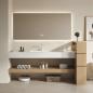Preview: MuXing Waschbecken Set – Keramik-Waschbecken, LED-Spiegel mit Anti-Beschlag, wandhängend, mit Stauraumregal 120×55 cm 【C458】