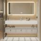 Preview: MuXing Badezimmer-Set, weißes thermogeformtes Waschbecken, LED-Spiegel, Schubladenschrank, inkl. Abflussgarnitur, wandhängendes Möbel 120×55 cm 【R255】