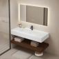 Preview: Muxing Waschbecken aus Keramik Modernes Waschbecken Badezimmer Hänge Waschbecken mit LED Spiegel, Ablage 120*55cm 【C025】