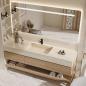 Preview: Muxing Wandhängendes Waschbecken-Set - Sinterstein - Travertine look, mit Spiegel, Unterschrank, Ablage & Ablauf, mit Armaturenloch【YT9865-K】