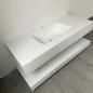 Preview: Muxing Waschbecken mit LED-Spiegel Waschbecken aus Sinterstein mit Ablageplatte Beige 【RWCB303】