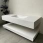 Preview: Muxing Waschbecken mit LED-Spiegel Waschbecken aus Sinterstein mit Ablageplatte Beige 【RWCB303】