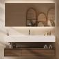 Preview: Muxing Integriertes Waschbecken aus Sinterstein-Keramik, Wandwaschbecken mit Hahnloch, Badezimmerschrank mit Schublade und LED-Spiegel 120*55cm 【YBTC383-120】