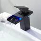 Preview: Muxing LED Spültischarmatur Wasserhahn Wasserfall Armatur  Badarmatur EinhandmischerWaschtischarmatur Waschbecken Mischbatterie Schwarz 【LT-006】