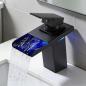 Preview: Muxing LED Spültischarmatur Wasserhahn Wasserfall Armatur  Badarmatur EinhandmischerWaschtischarmatur Waschbecken Mischbatterie Schwarz 【LT-006】
