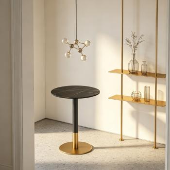 Muxing Gastronomiemöbel Esszimmertisch Esstisch Küchentisch für Esszimmer Wohnzimmer tisch Keramik Bistrotisch schwarzgold1