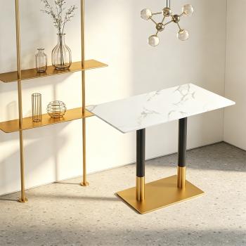 Muxing Gastronomiemöbel Esszimmertisch Esstisch Küchentisch für Esszimmer Wohnzimmer tisch Bistrotisch Sinterstein Schwarz-Weiß-Gold