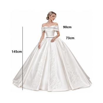Muxing Damen Brautkleid Prinzessin Off Shoulder Hochzeitskleid Bodenlang mit Reifrock
