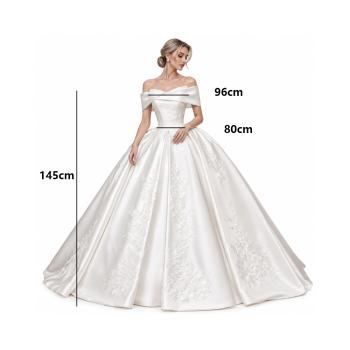 Muxing Damen Brautkleid Prinzessin Off Shoulder Hochzeitskleid Bodenlang mit Reifrock