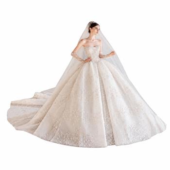 Muxing Damen Brautkleid Prinzessin Hochzeitskleid Bodenlang mit Glitzer Elegant ohne Schleier