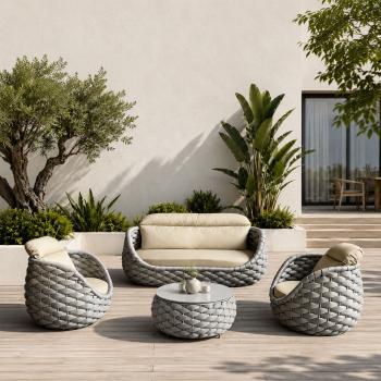 Muxing Gartenlounge Set 4-teilig mit 2 Einzelsesseln, Dreisitzer-Sofa und Couchtisch, Wasserabweisend, Ideal für Garten, Terrasse und Hof