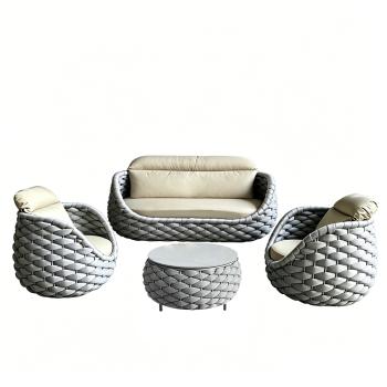 Muxing Gartenlounge Set 4-teilig mit 2 Einzelsesseln, Dreisitzer-Sofa und Couchtisch, Wasserabweisend, Ideal für Garten, Terrasse und Hof