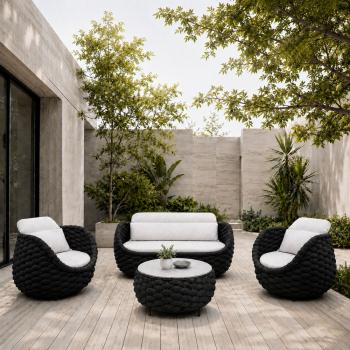 Muxing Gartenlounge Set 4-teilig mit 2 Einzelsesseln, Dreisitzer-Sofa und Couchtisch, Wasserabweisend, Ideal für Garten, Terrasse und Hof