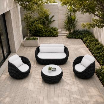 Preview: Muxing Gartenlounge Set 4-teilig mit 2 Einzelsesseln, Dreisitzer-Sofa und Couchtisch, Wasserabweisend, Ideal für Garten, Terrasse und Hof