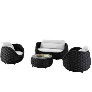 Muxing Gartenlounge Set 4-teilig mit 2 Einzelsesseln, Zweisitzer-Sofa und Couchtisch, Wasserabweisend, Ideal für Garten, Terrasse und Hof, Schwarz