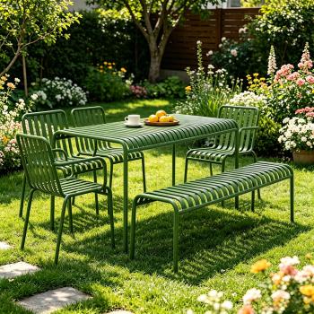 MuXing Gartenmöbel Tisch- und Stuhlset – Outdoor Eisenmöbel, geeignet für Gartenrestaurants, Cafés und andere Außenbereiche, grün【HYZL】