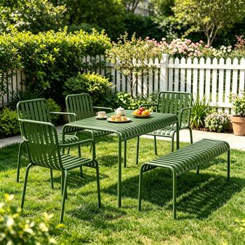MuXing Gartenmöbel Tisch- und Stuhlset – Outdoor Eisenmöbel, geeignet für Gartenrestaurants, Cafés und andere Außenbereiche, grün【HYZL】