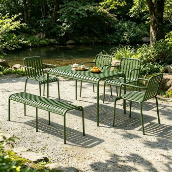 MuXing Gartenmöbel Tisch- und Stuhlset – Outdoor Eisenmöbel, geeignet für Gartenrestaurants, Cafés und andere Außenbereiche, grün【HYZL】