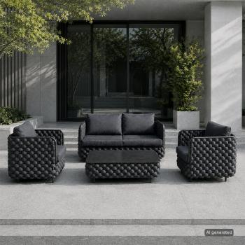 Muxing 4-teiliges Gartenmöbel-Set, Lounge-Set mit 2 Sesseln, 2-Sitzer-Sofa und Tisch, wetterbeständige Sitzgruppe für Garten und Balkon/TB627/