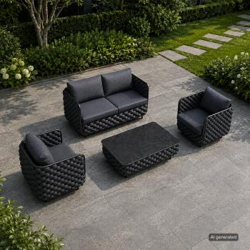Muxing 4-teiliges Gartenmöbel-Set, Lounge-Set mit 2 Sesseln, 2-Sitzer-Sofa und Tisch, wetterbeständige Sitzgruppe für Garten und Balkon/TB627/
