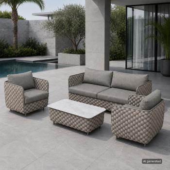 Muxing 4-teiliges Gartenmöbel-Set, Lounge-Set mit 2 Sesseln, 2-Sitzer-Sofa und Tisch, wetterbeständige Sitzgruppe für Garten und Balkon/TB627/