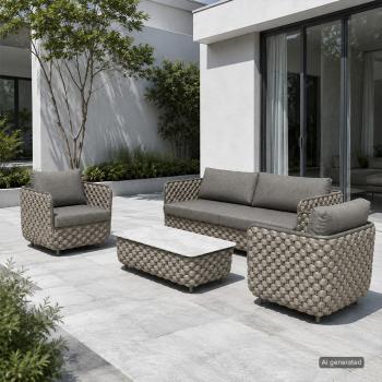Muxing 4-teiliges Gartenmöbel-Set, Lounge-Set mit 2 Sesseln, 2-Sitzer-Sofa und Tisch, wetterbeständige Sitzgruppe für Garten und Balkon/TB627/
