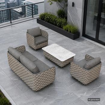 Muxing 4-teiliges Gartenmöbel-Set, Lounge-Set mit 2 Sesseln, 2-Sitzer-Sofa und Tisch, wetterbeständige Sitzgruppe für Garten und Balkon/TB627/