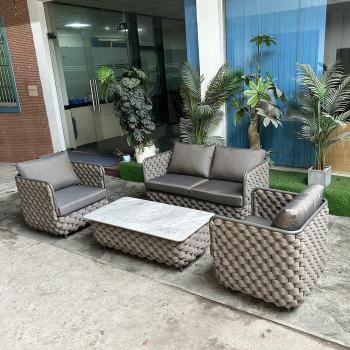 Muxing 4-teiliges Gartenmöbel-Set, Lounge-Set mit 2 Sesseln, 2-Sitzer-Sofa und Tisch, wetterbeständige Sitzgruppe für Garten und Balkon/TB627/