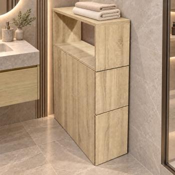Muxing Badezimmerschrank mit offenen Ablagen und Stauraum Schmaler Badschrank Hochschrank Aufbewahrungsschrank für Badutensilien 【BGG】