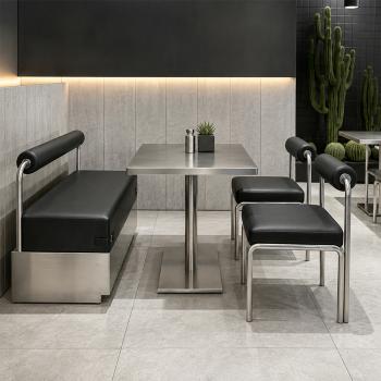 Preview: Muxing Edelstahl Sitzbank 2-Sitzer, Gastrobank, Restaurantbank, Lounge Bank, Café Bank, Polsterbank für Wartebereich & Empfang Schwarz 120×55×72 cm【BXG-9201】