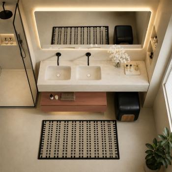 Preview: Muxing Badezimmermöbel-Set, wandhängendes Waschbecken-Set, modernes Badmöbel-Komplettset, Badezimmer-Set mit großem Waschplatz 190 × 55 cm【RW108 - 190 BKK】