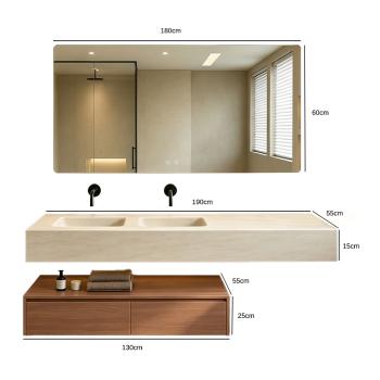 Muxing Badezimmermöbel-Set, wandhängendes Waschbecken-Set, modernes Badmöbel-Komplettset, Badezimmer-Set mit großem Waschplatz 190 × 55 cm【RW108 - 190 BKK】