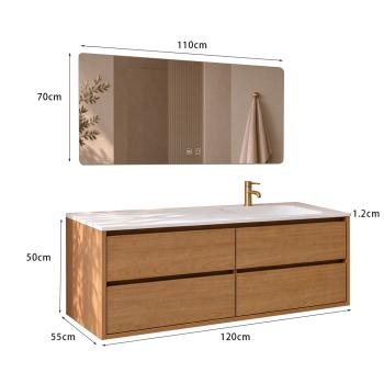 Muxing Badmöbel Set Wandhängend Modern Waschtisch mit Waschbecken aus Sinterstein Unterschrank mit Schubladen Spiegel für Badezimmer 【RW192 K】